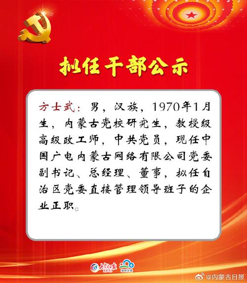 内蒙古自治区党委组织部对10名拟任干部进行公示