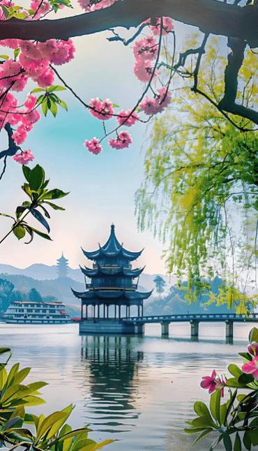 三月桃花朵朵开，丝丝缕缕醉心怀！游杭州桃花湖公园
